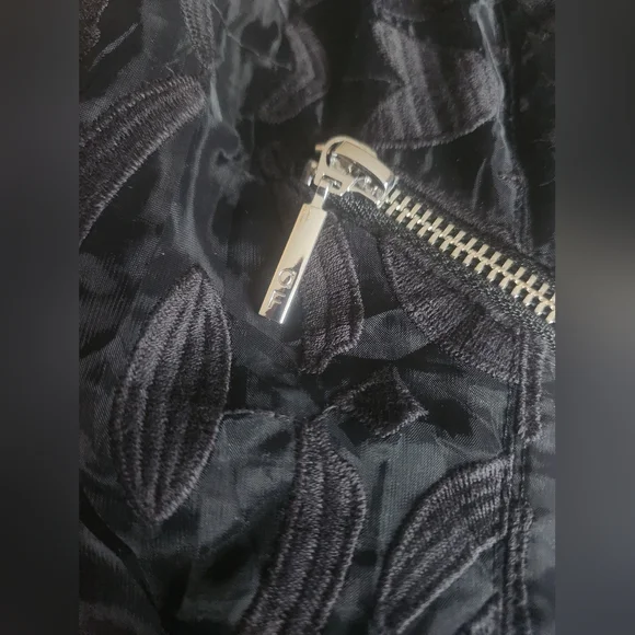 NWT Anne Fontaine Black Floral Zipper Moto Jacket Sz Small - Picture 7 of 10